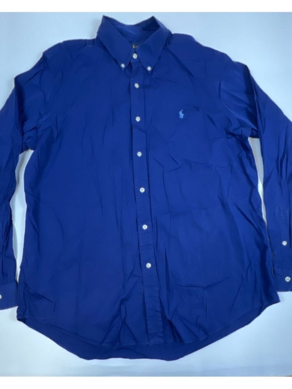 Ralph Lauren Men XL Classic Fit Royal Blue Poplin Cotton Long Sleeve Shirt Pony